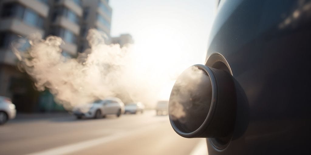 Vapor saindo do escapamento de um carro