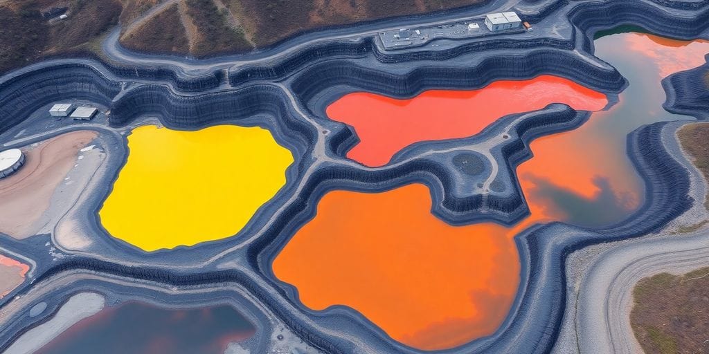 Águas contaminadas em área de mineração.