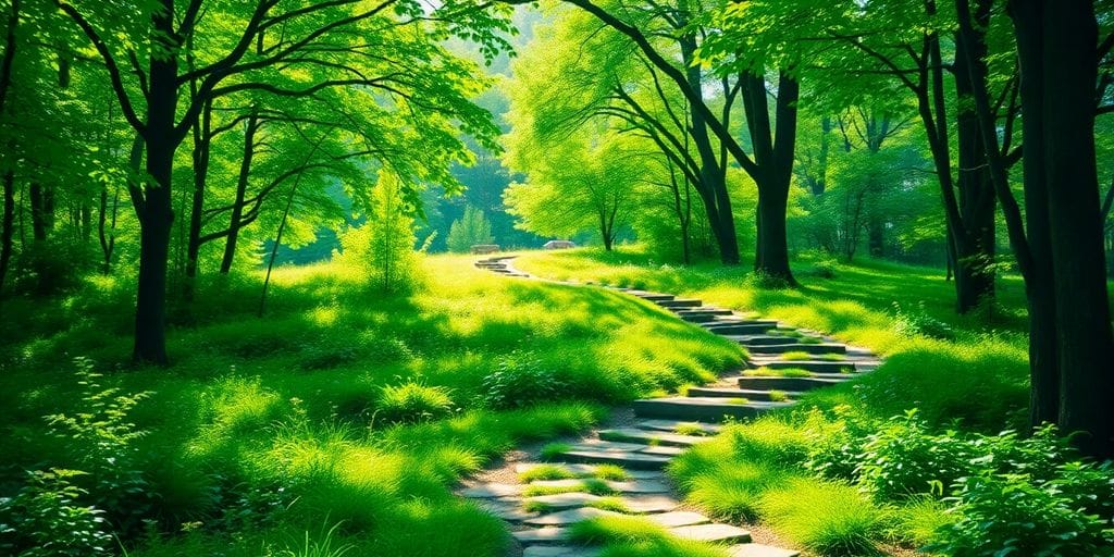 Caminho em meio à natureza, simbolizando carreira sustentável.