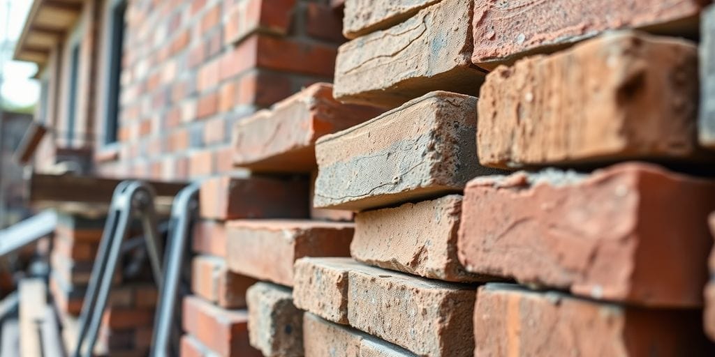 Materiais de construção reciclados em um canteiro de obras.
