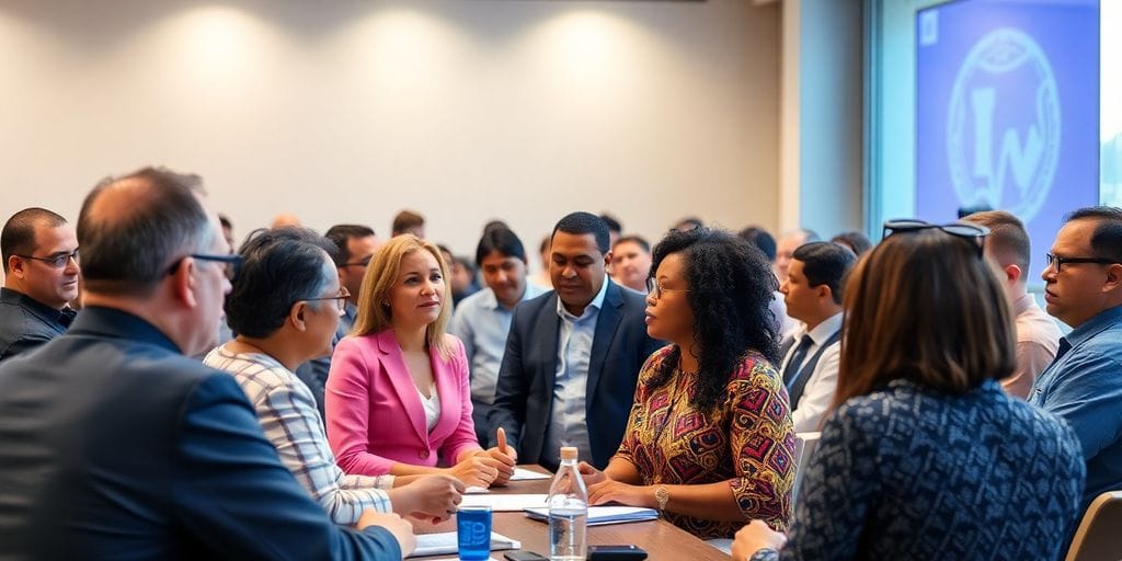 Reunião pública sobre gestão de recursos.
