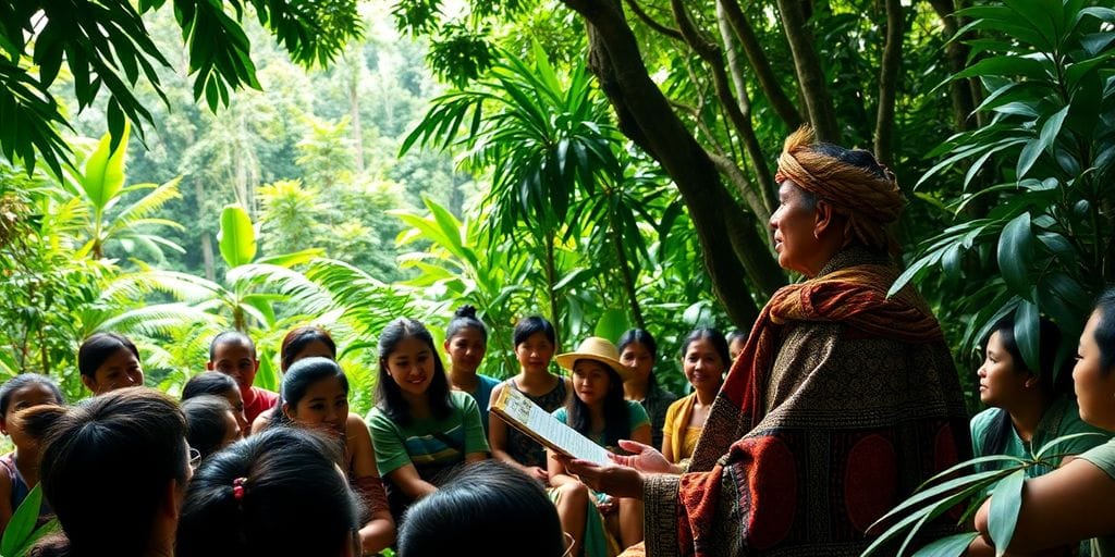 Contador de histórias no meio da floresta amazônica.