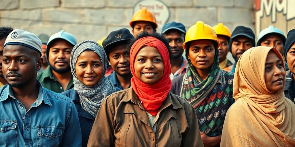 Trabalhadores unidos em busca de trabalho digno e justo.