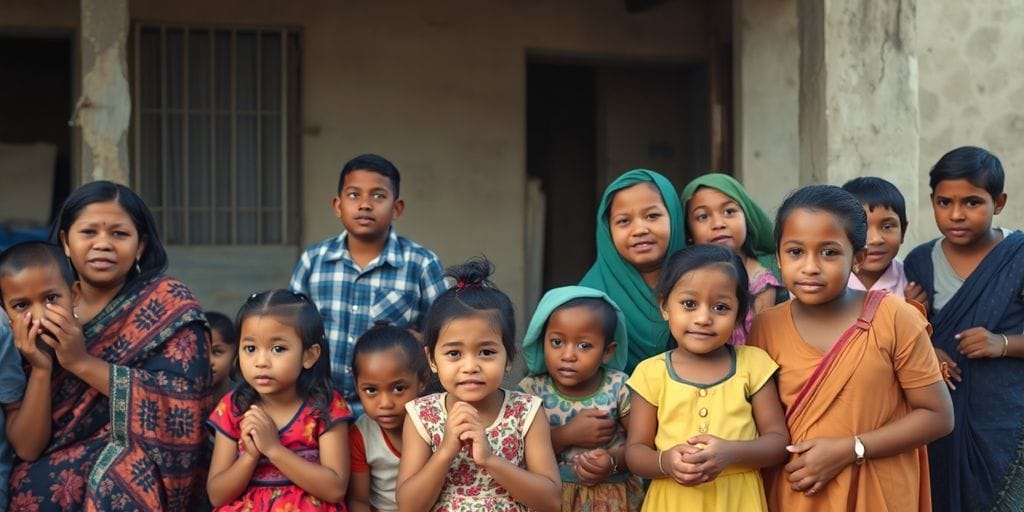 Famílias diversas em busca de oportunidades e acesso justo.