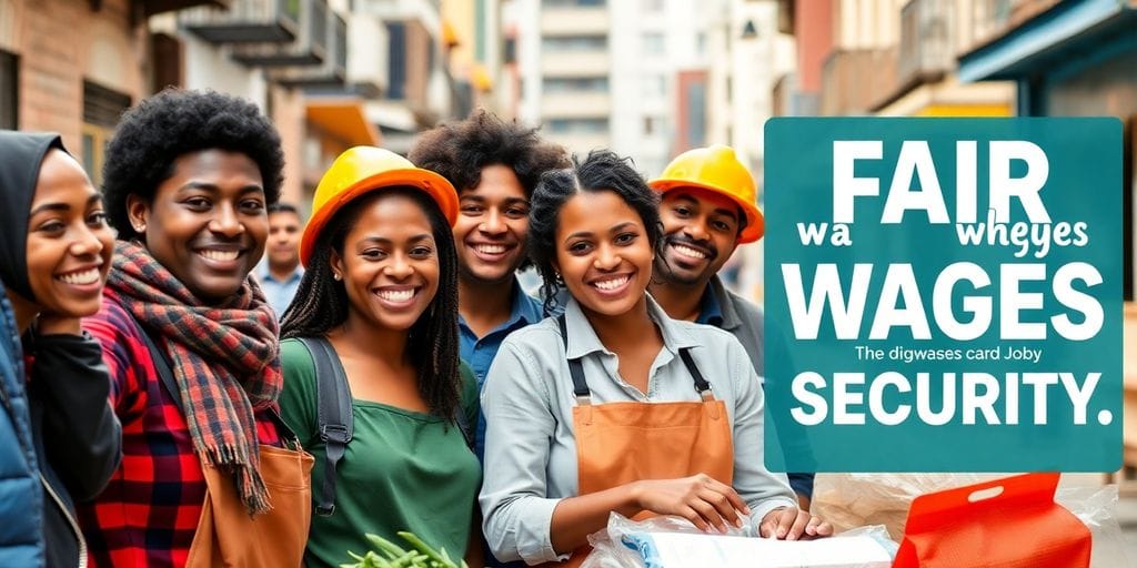Grupo diverso de trabalhadores sorrindo em colaboração.