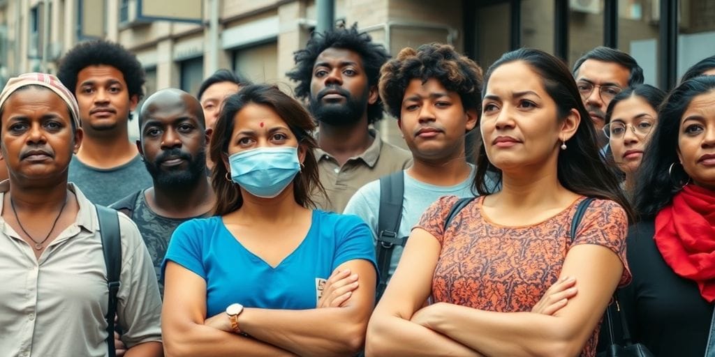 Grupo diverso expressando solidariedade por direitos de cidadania.