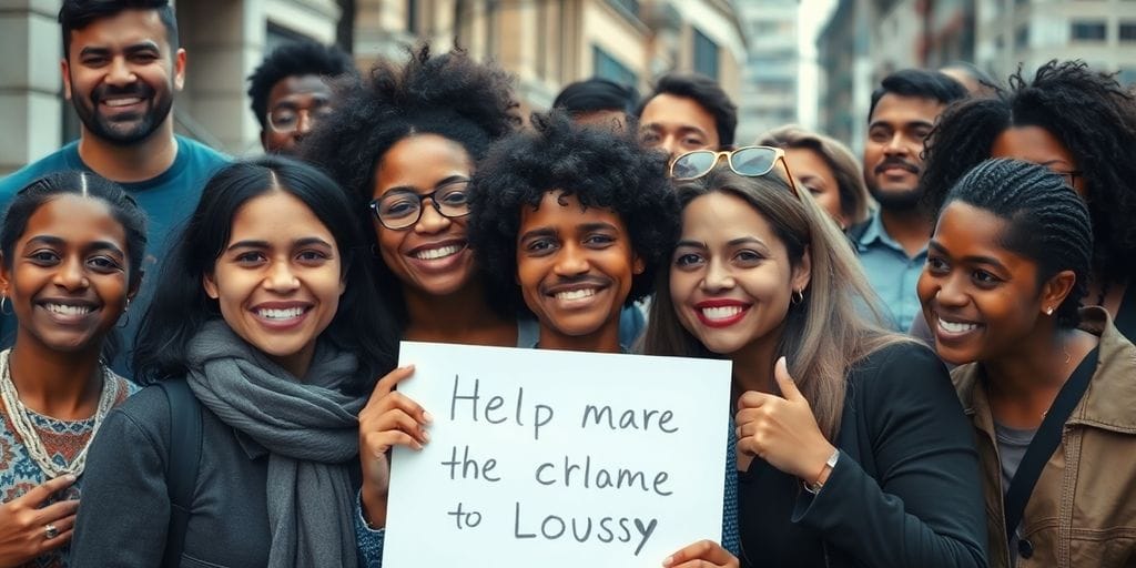 Grupo diverso unindo-se em solidariedade e apoio mútuo.