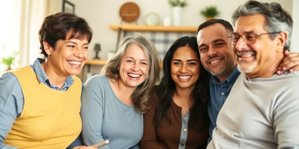 Família unida em um lar acolhedor e feliz.