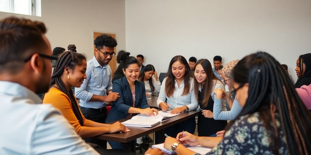 Participantes de curso profissionalizante em atividade prática.