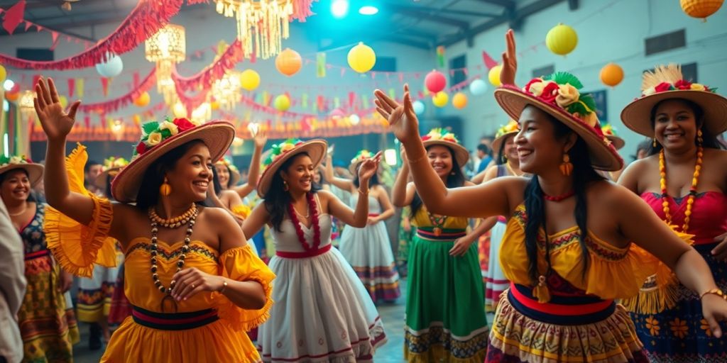 Indígenas brasileiros em celebração de São João.