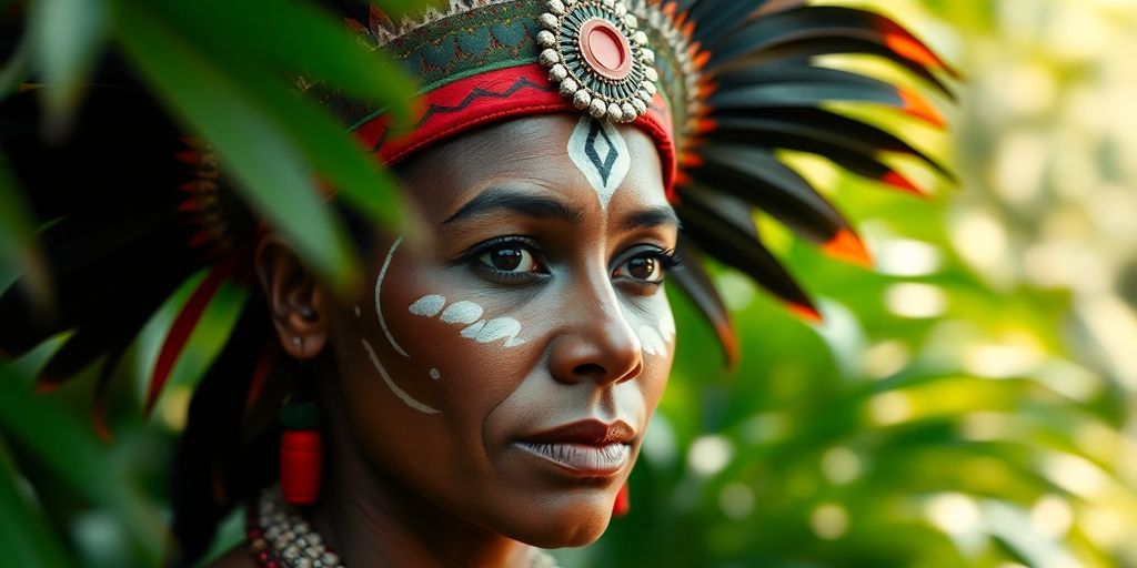 Mulher Indígena amazônica com cocar